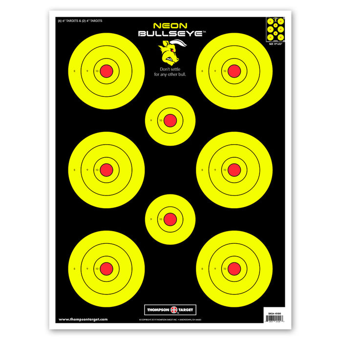 Neon Bullseye - Ultra Bright Paper Shooting Targets - 19"x25"