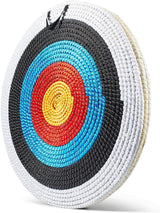 Traditional straw target with five color rings and a rope hanger, angled view — image 3