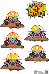 Pop-A-Mole game target: moles in hard hats popping out of mounds, each with a crosshair