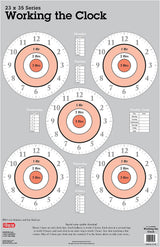 Working the Clock game target: five clock-face bullseyes numbered 1 to 12