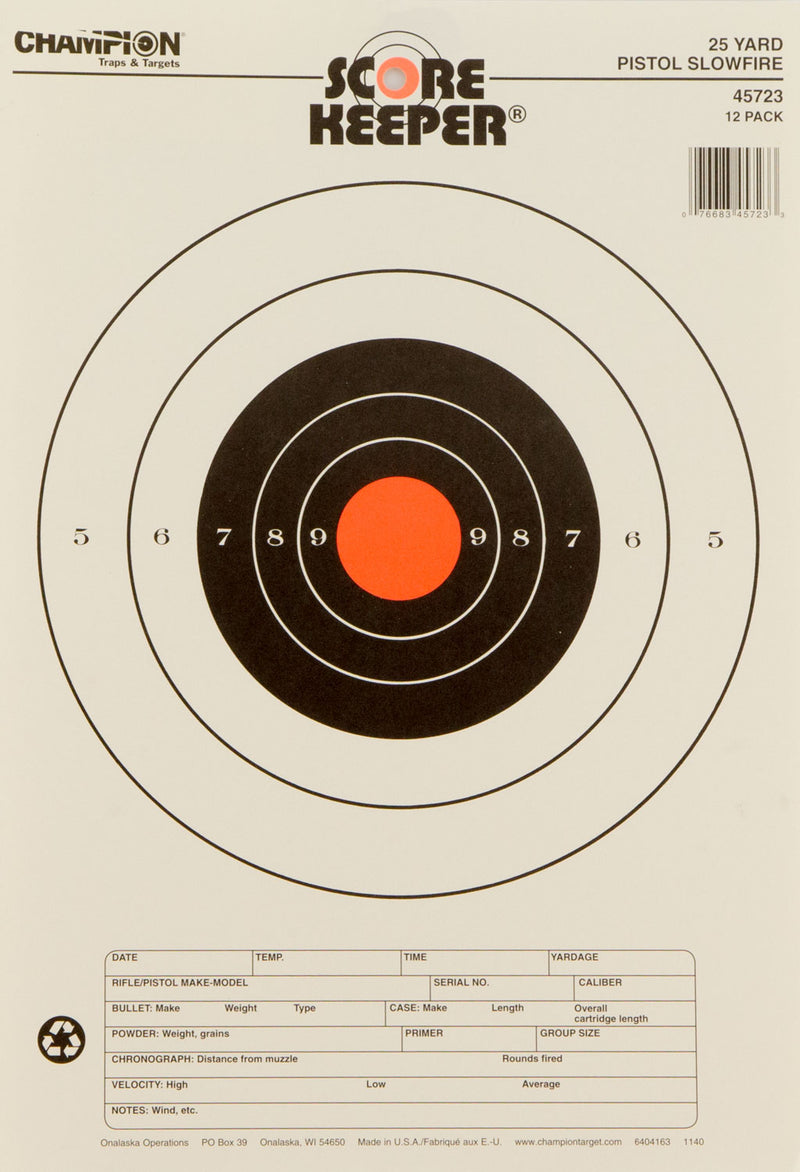 25yd Target Champion Targets Scorekeeper 25yd Pistol Slowfire Bullseye Hanging Pap ...