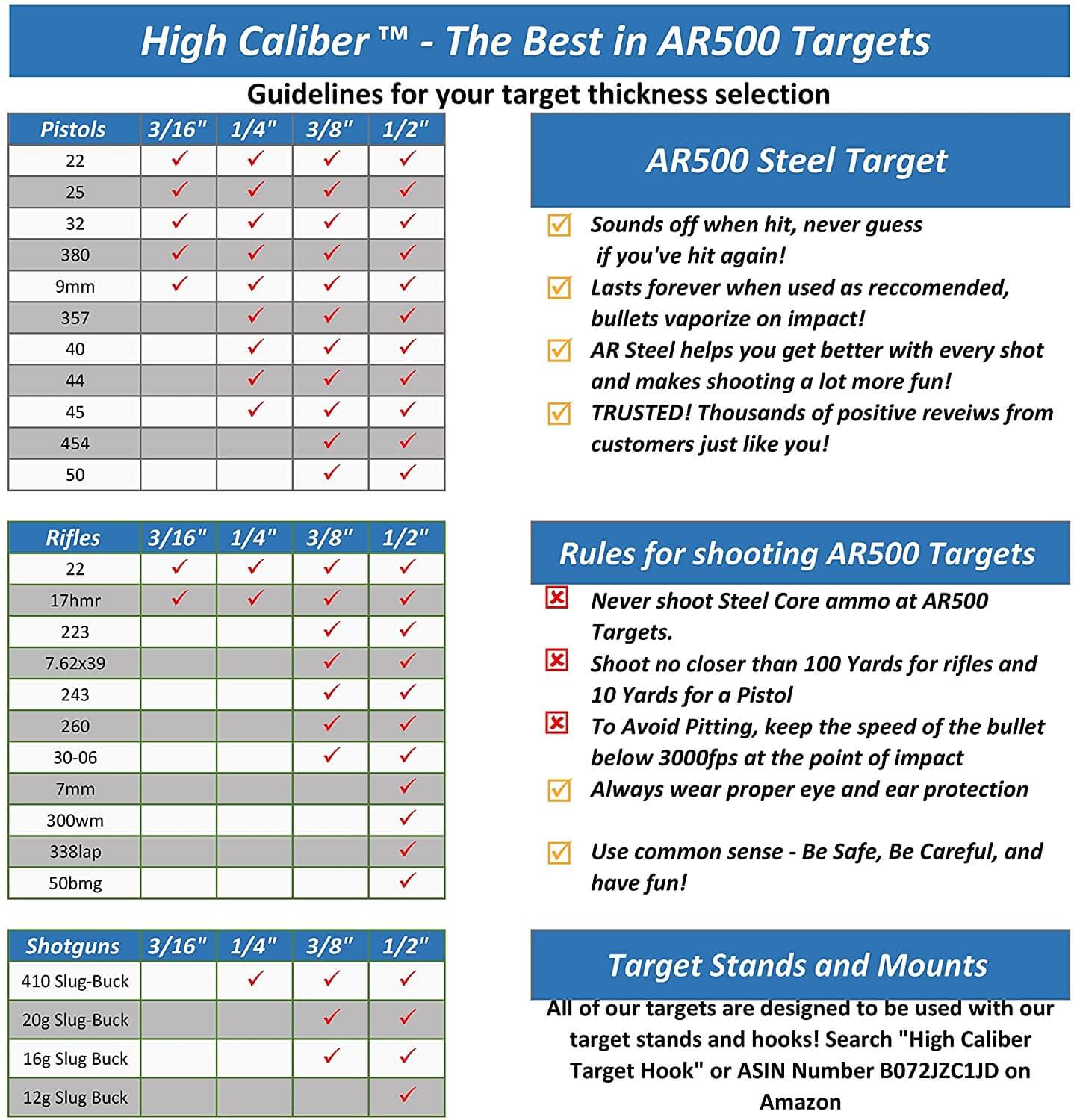 High Caliber AR500 3/8" Thick Silhouette Targets
