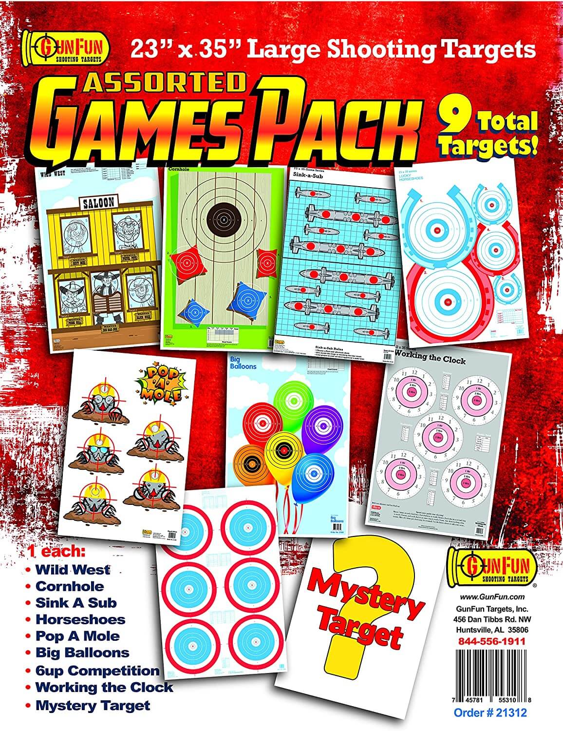 Assorted Games Pack cover: 23" x 35" shooting targets, 9 total, game designs pictured