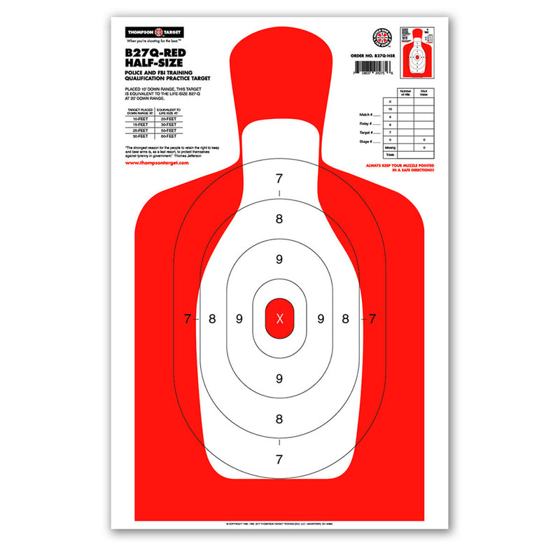 B27Q Red Half-Size 12.5"x19" Human Silhouette Targets