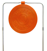 Close-up of the Do-All Outdoors orange gong with embossed logo, hanging from the stand — image 3