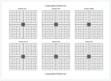 Shooting log book page with six grid targets for recording groups