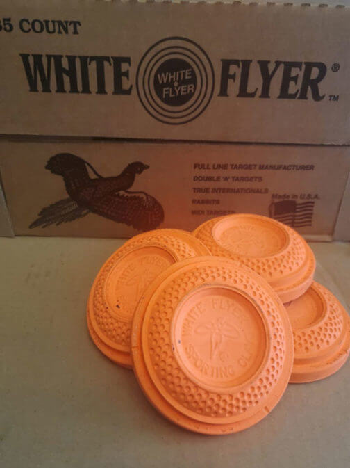 White Flyer Pheasant Orange Top Clay Targets